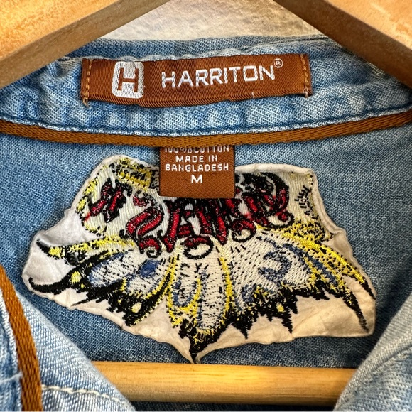 Harriton embroidered jean wash flannel Size medium - Picture 6 of 6
